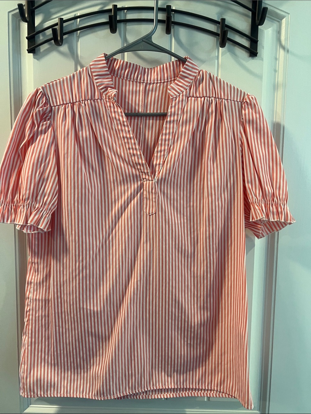 Striped Pink Short-Sleeve V-Neck Women's Top